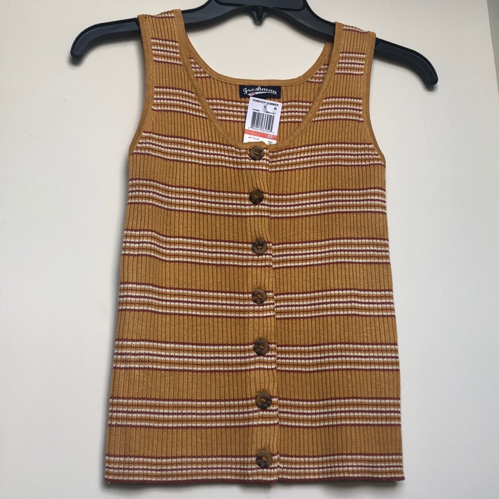 Freshman Mustard Yellow Smocked Tank with Buttons